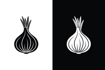 Fresh Scallion Vector Icon. Silhouette Designs for Whole and Sliced Onions