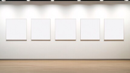 Art exhibition display modern gallery blank canvases minimalist setting wide angle contemporary concept