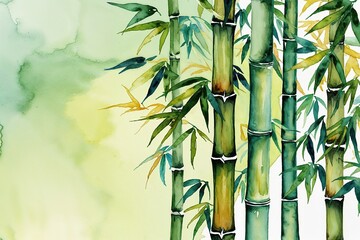 Obraz premium Vibrant Watercolor Bamboo Illustration with Flexible Layout Options