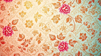 Luxurious bright vintage wedding wallpaper with intricate floral patterns and elegant gold accents, bright