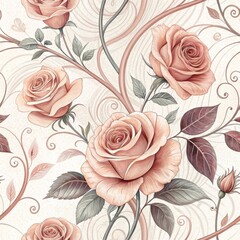Flowing Rose Blossom Seamless Pattern