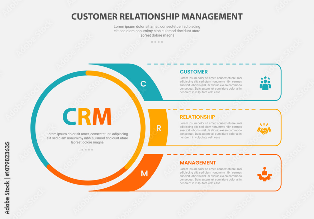Aufkleber crm customer relationship management infographic outline style with 3 point template with big circle