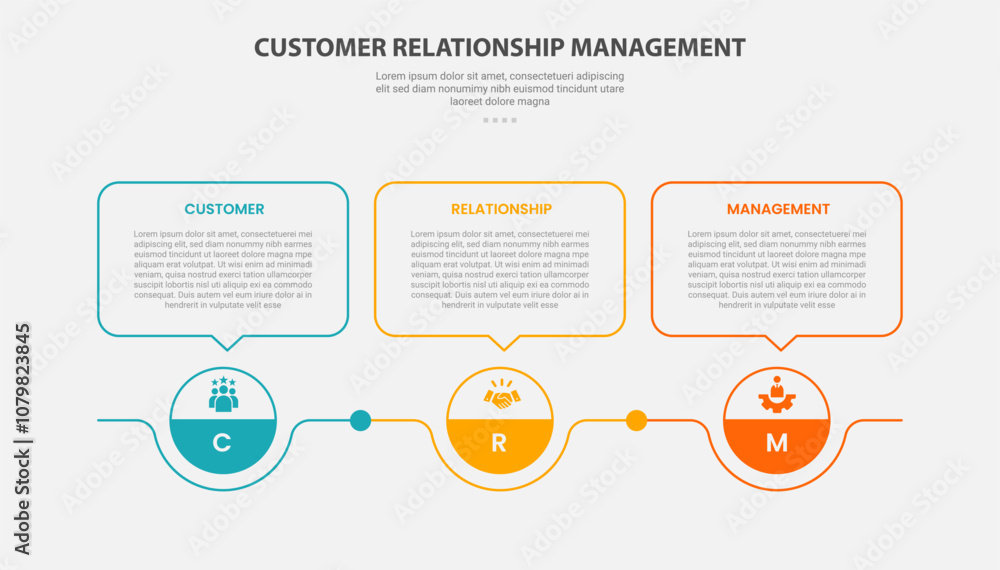 Aufkleber crm customer relationship management infographic outline style with 3 point template with circle poi