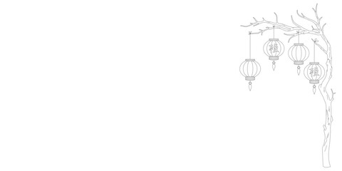 vector design of chinese lantern lines hanging on a tree, eps 1