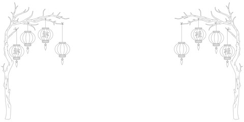 vector design of chinese lantern lines hanging on a tree, eps 2