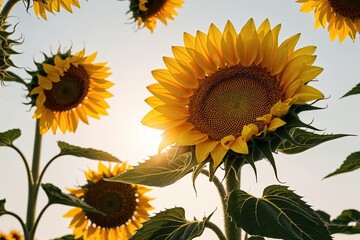 Vibrant Sunflower Flowers with Golden Petals on Bright Background for Stunning Visuals