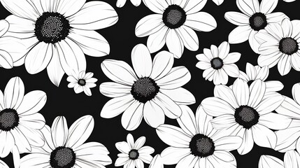 Fototapeta premium Stylized Geometric Daisy Flower Pattern in Bold Black and White