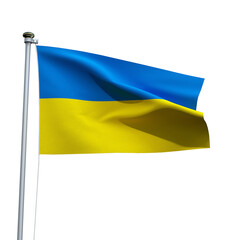 Ukrainian flag on a pole waving isolated on white background