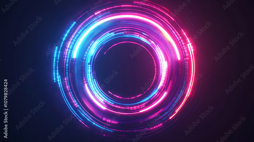 Poster neon digital wireless network connection sign. a circular glowing neon color abstract background