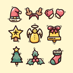 Christmas and New Year icons set. Collection of cute hand drawn symbols.