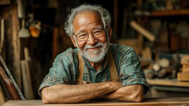 A Smiling Elderly Man in a Workshop Setting