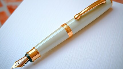 Naklejka premium Elegant fountain pen with a gold trim and a smooth white body.