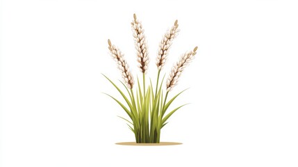 Fototapeta premium Illustration of three wheat stalks with green blades set against a plain background showcasing agriculture and nature