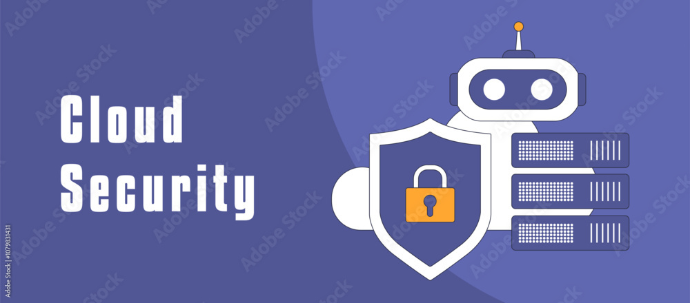 Poster ai-powered cloud security vector banner. advanced data protection, threat detection, cyberattack pre