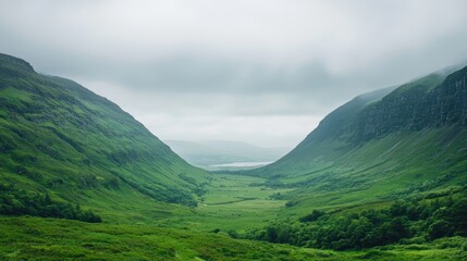 Fototapeta premium Majestic Scenery of the Ring of Kerry in Ireland Capturing Lush Green Valleys and Serene Landscapes Under a Misty Sky for Breathtaking Nature Photography