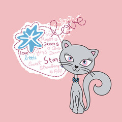 embroidery idea with cat image for kids t-shirt. vector illustration
