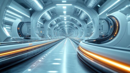 Futuristic tunnel with illuminated pathways and sleek design.