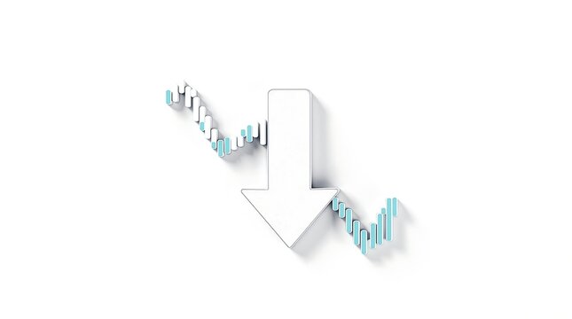 large downward arrow with a fluctuating bar graph integrated into it, symbolizing a decline or decrease in data or financial metrics