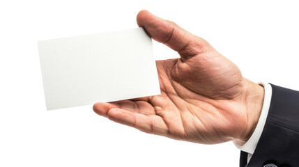 Hand holding a blank card or a ticket on white transparent background
