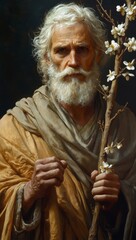 Obraz premium Aaron with a rod on which bloomed almond blossoms and buds. Bible story.