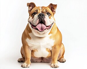 Obraz premium Overweight Bulldog Sitting with Endearing Lazy Expression on White Background