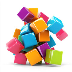 Colorful 3D cubes stacked or floating against white. isolated on transparent background