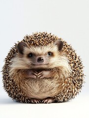 Obraz premium Cute Chubby Hedgehog Curled into a Fluffy Ball with Spiky Quills on White Background