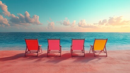 Fototapeta premium Beach Chairs Facing the Sunset