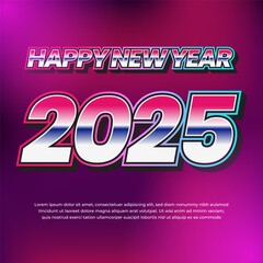 2025 New Year Square Banner Background Design with retro style effect