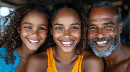 Fototapeta premium A joyful family portrait capturing smiles and warmth in a natural setting.