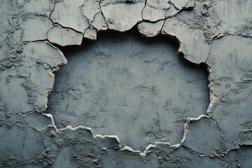 Obraz premium Cracked concrete wall with hole. Use for distressed backgrounds, urban textures, or grunge art.