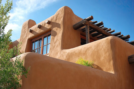 A traditional pueblo-style house in New Mexico, made from adobe and stone