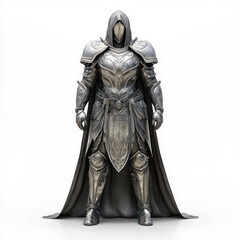 3D fantasy character with armor, standing on a white surface. isolated on transparent background