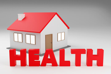 3D Illustration of the Word HEALTH in red text on a grey Background