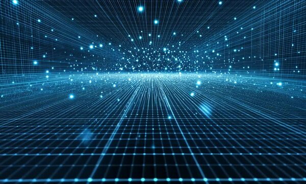 Digital tech background with connected dots and lines in a grid pattern