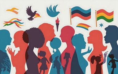 Human Rights Day wallpaper featuring diverse silhouettes and cultural symbols