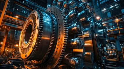 Industrial gear turbine generating power in modern factory