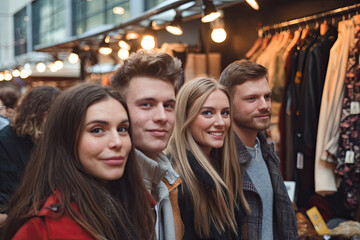 Gen Z friends at a pop-up event or street market