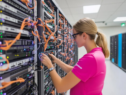 Technician Working on Server Racks