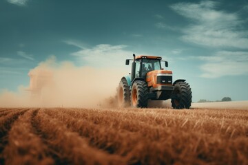 Fototapeta premium The Essence of Agriculture: Provia-Captured Tractor in Earth Tones with a Splash of Transportcore