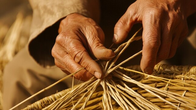 Skilled Hands Weaving Tradition: Farmer Crafting Traditional Baskets in Rural China