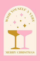 Christmas greeting card with champagne glasses.