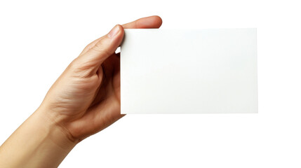 Obraz premium Hand holding clean note on white transparent background