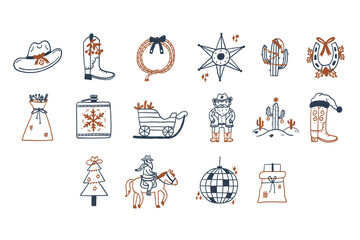 Western Christmas Icon Set