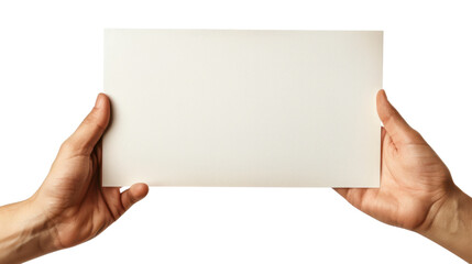 Obraz premium Hand holding clean note on white transparent background