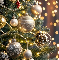 Exquisite Christmas Tree with Glittering Luxury Ornaments