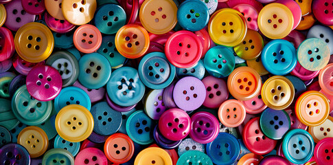 Obraz premium Colorful Array of Vintage Buttons Perfect for Crafting, Sewing, and DIY Projects Featuring Various Shapes and Sizes in an Artistic Display for Creative Inspiration