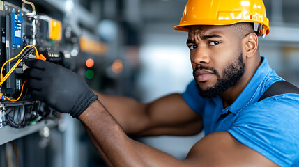 Expert mechanic troubleshoots control panel issues with intense focus and precision