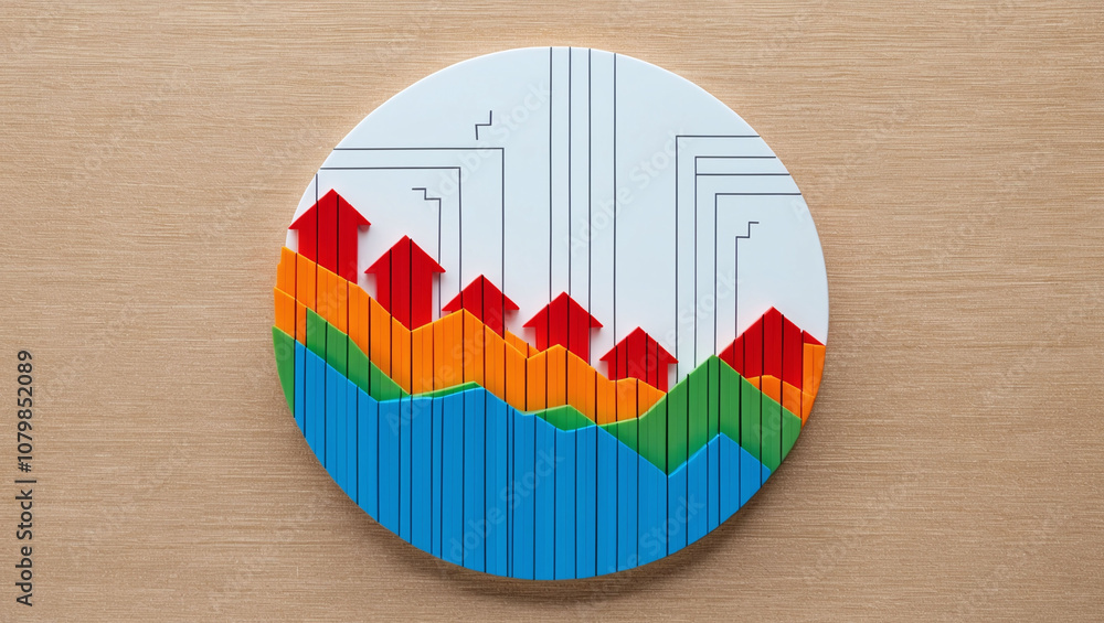 Poster face layered with upward graphs symbolizing achievement and progress
