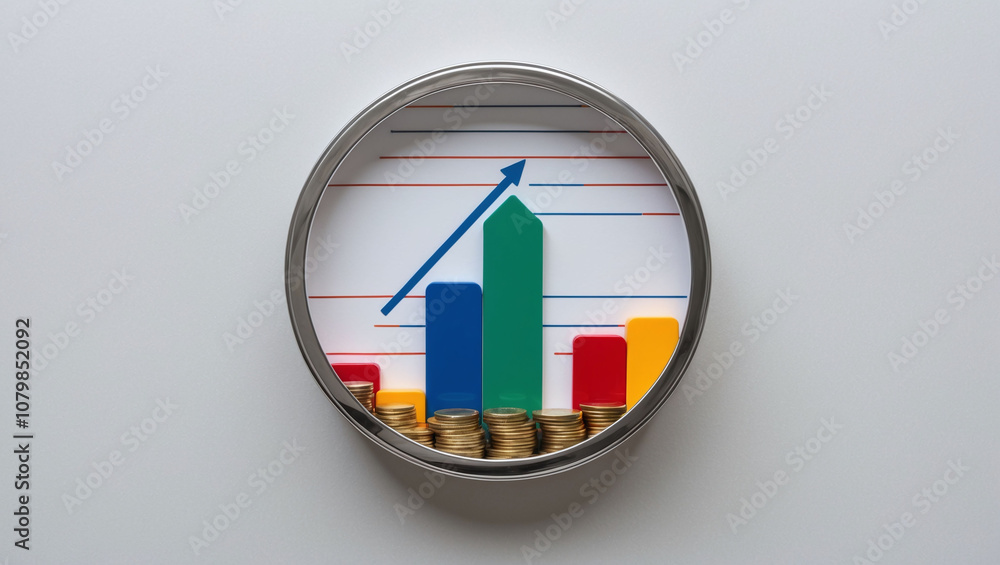 Poster face layered with upward graphs symbolizing achievement and progress